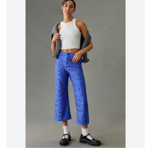 Brand New THE COLETTE LACE CROPPED WIDE-LEG PANTS BY MAEVE - Picture 1 of 11